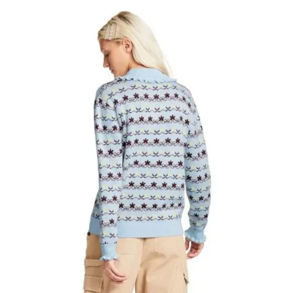 Sandy Liang Target plus size 2X 3X 4X Bleu Jacquard Collared sweater NWT - Picture 2 of 3